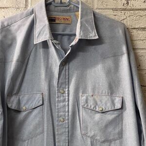 Big Mac Distressed Vintage Long Sleeve Button Up Work Shirt Size XL